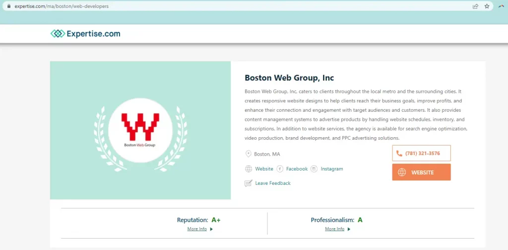 Award for Top Web Developers in Boston. 