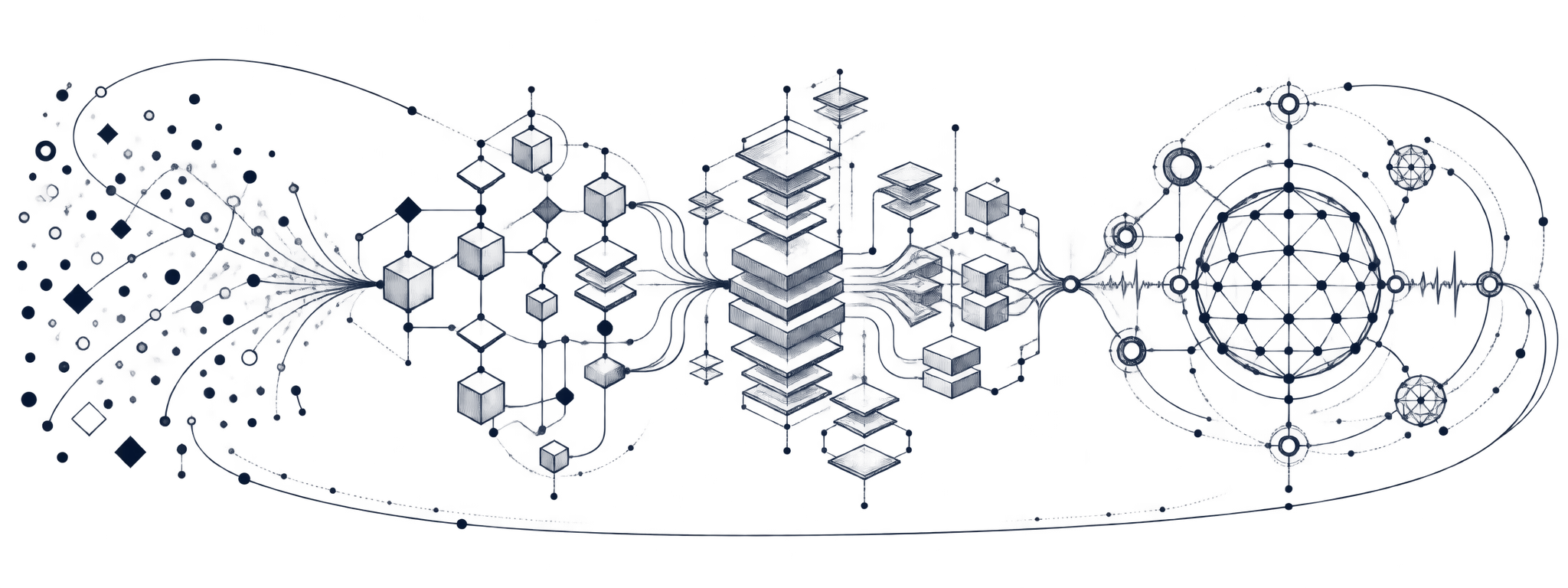 Requirements resolve into software architecture, engineered modules, deployment, and a living operational system