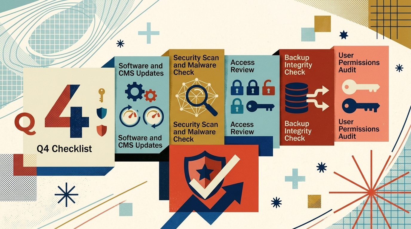 Illustration representing The Q4 Website Security Checklist for Small and Mid-Size Businesses.