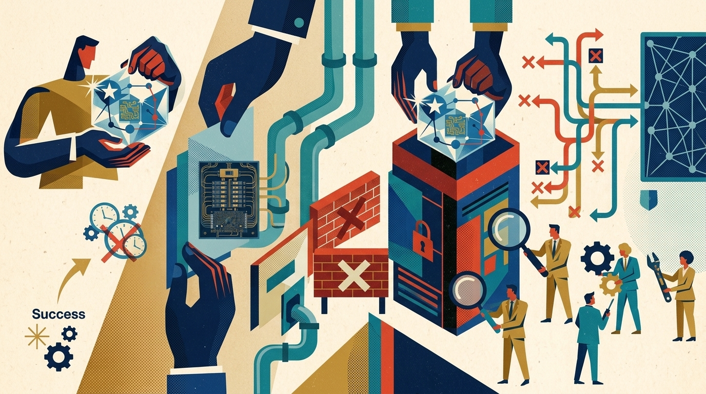 Illustration representing Your AI-Coded App Works. Getting It Safely Deployed Is a Different Job.